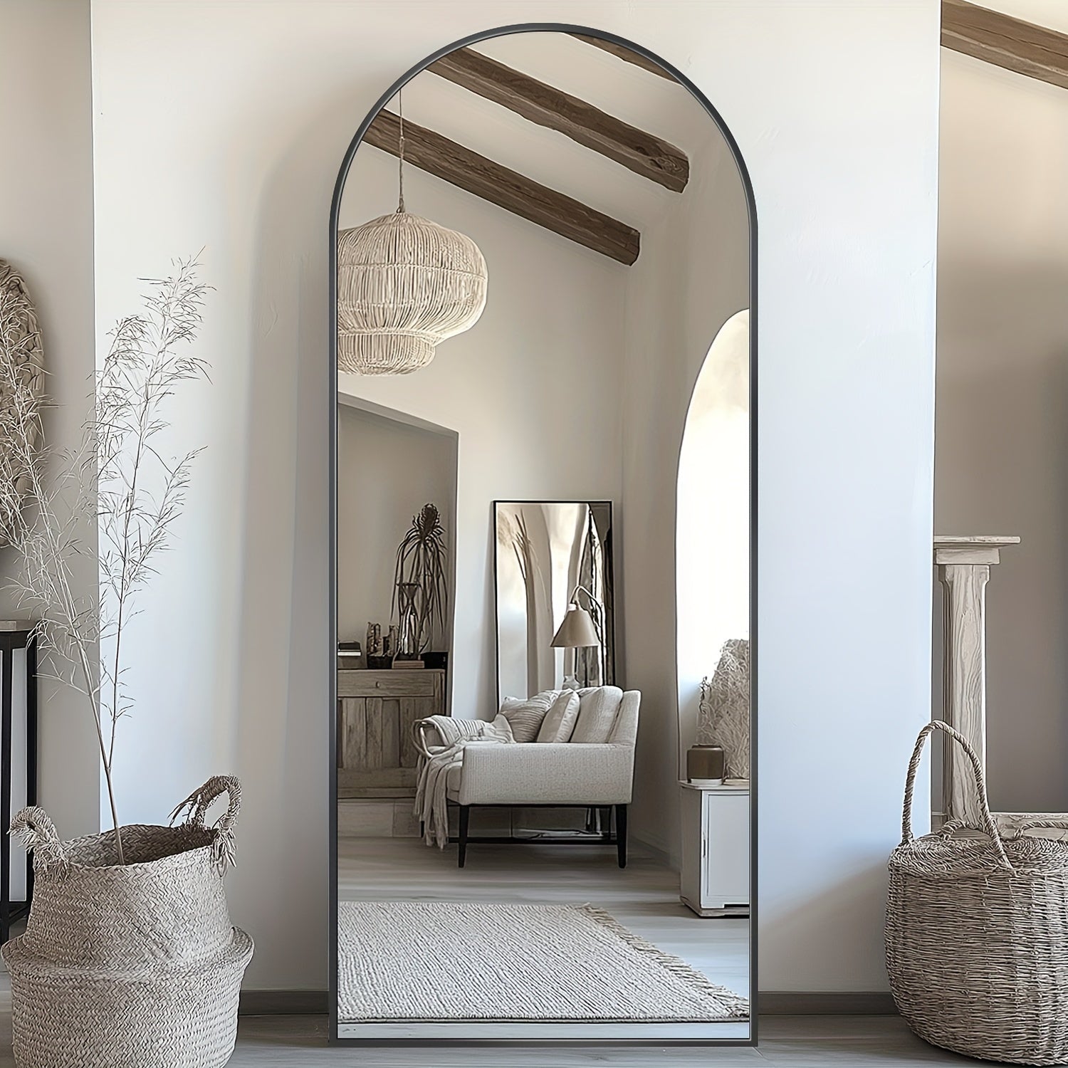 Full Length Mirror, Arched Floor Mirror Freestanding, 58×19 In Floor Standing Mirror Full Body Mirror With Stand For Bedroom, Hanging Mounted Mirror For Living Room Cloakroom