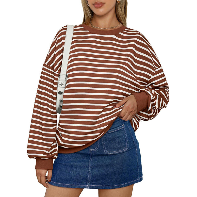 Cozy Oversized Striped Casual Pullover Hoodie