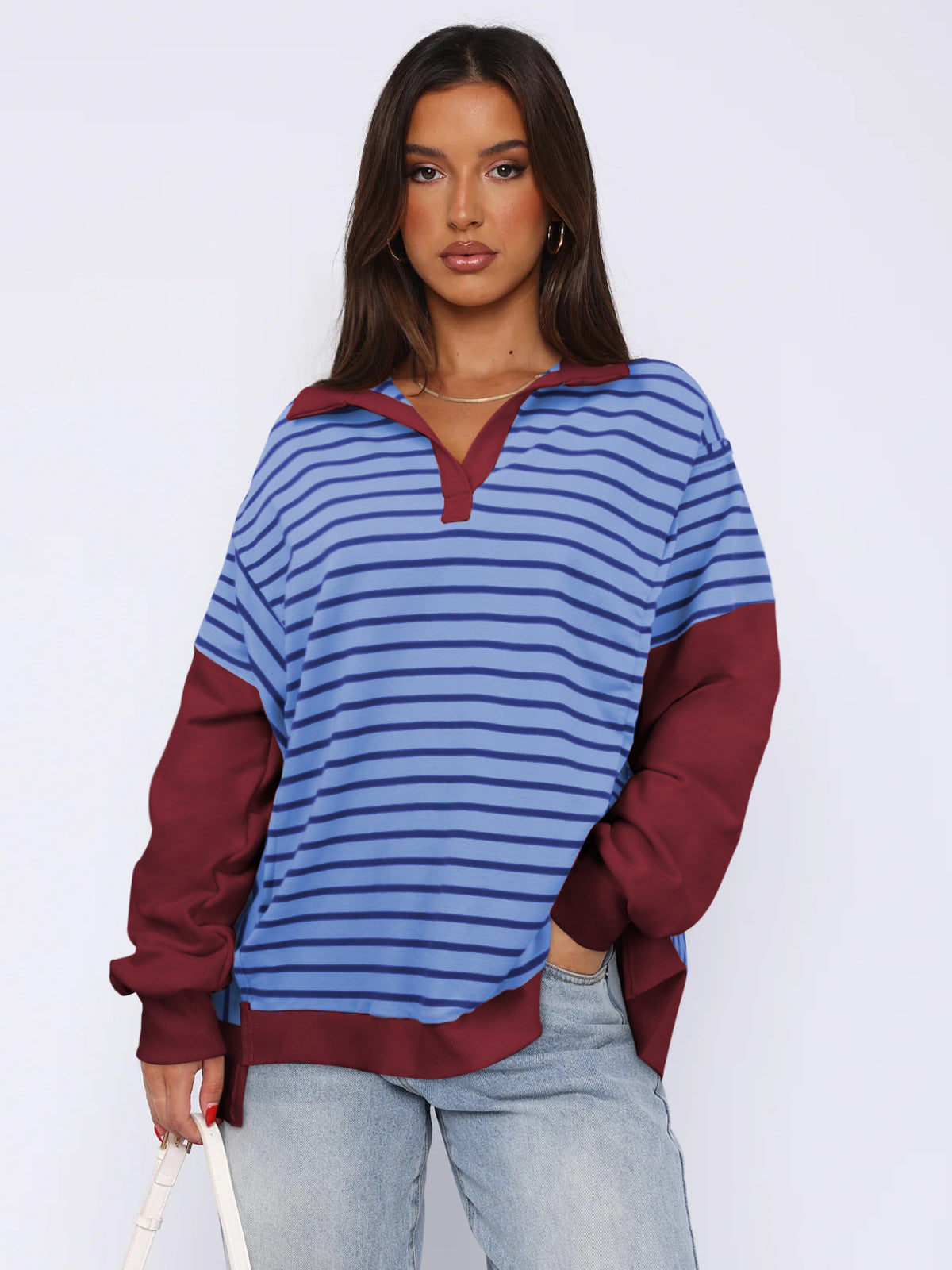 Chic Colorblock Striped Loose Knit Pullover Sweater