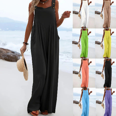 Casual Sleeveless Wide-Leg Bib Overalls Jumpsuit