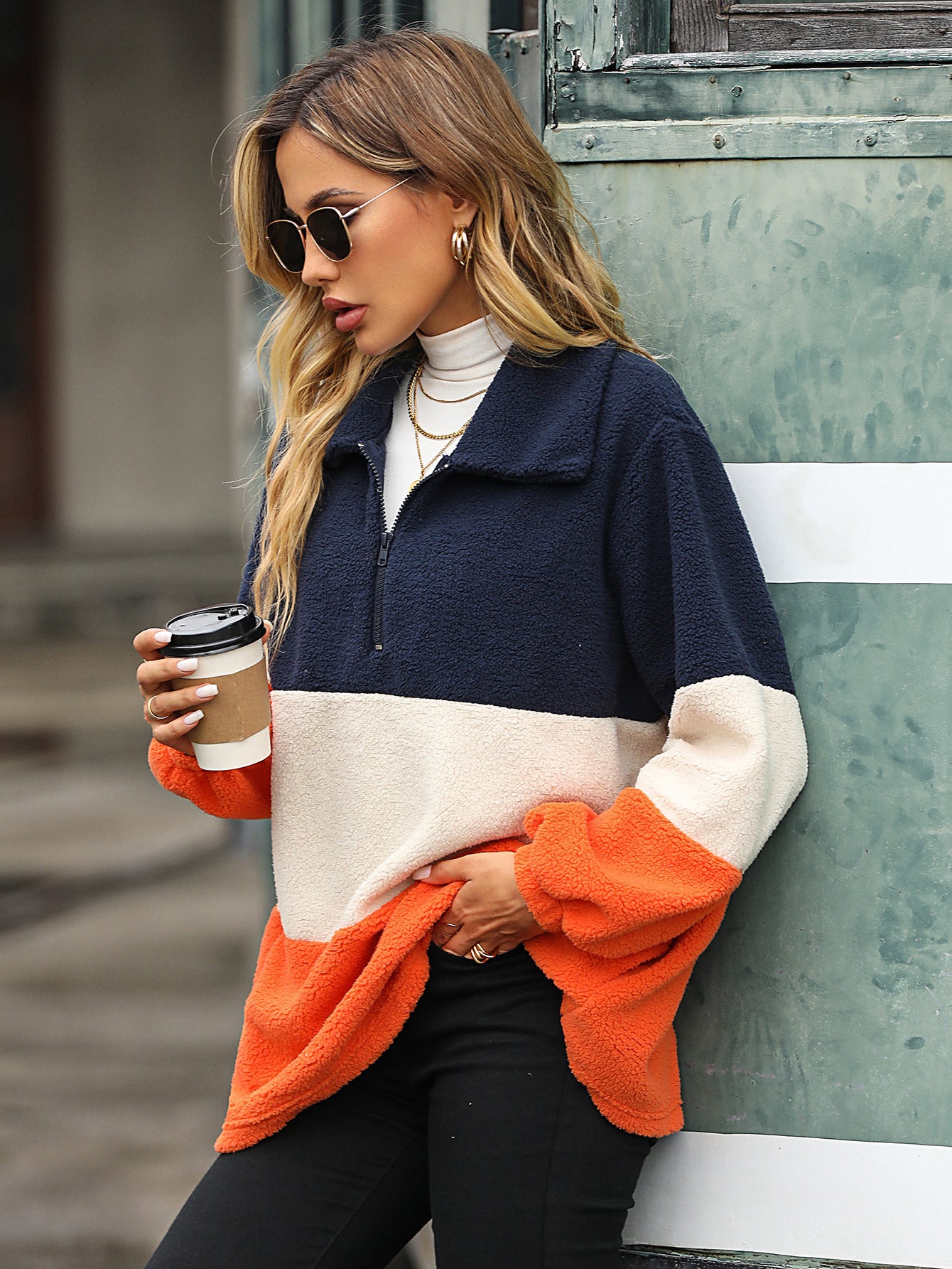 Striped Bubble Velvet Long Sleeve Casual Pullover Sweatshirt