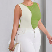 Slim-Fit Color-Block Sleeveless Vest – Fresh, Layer‑Ready Green