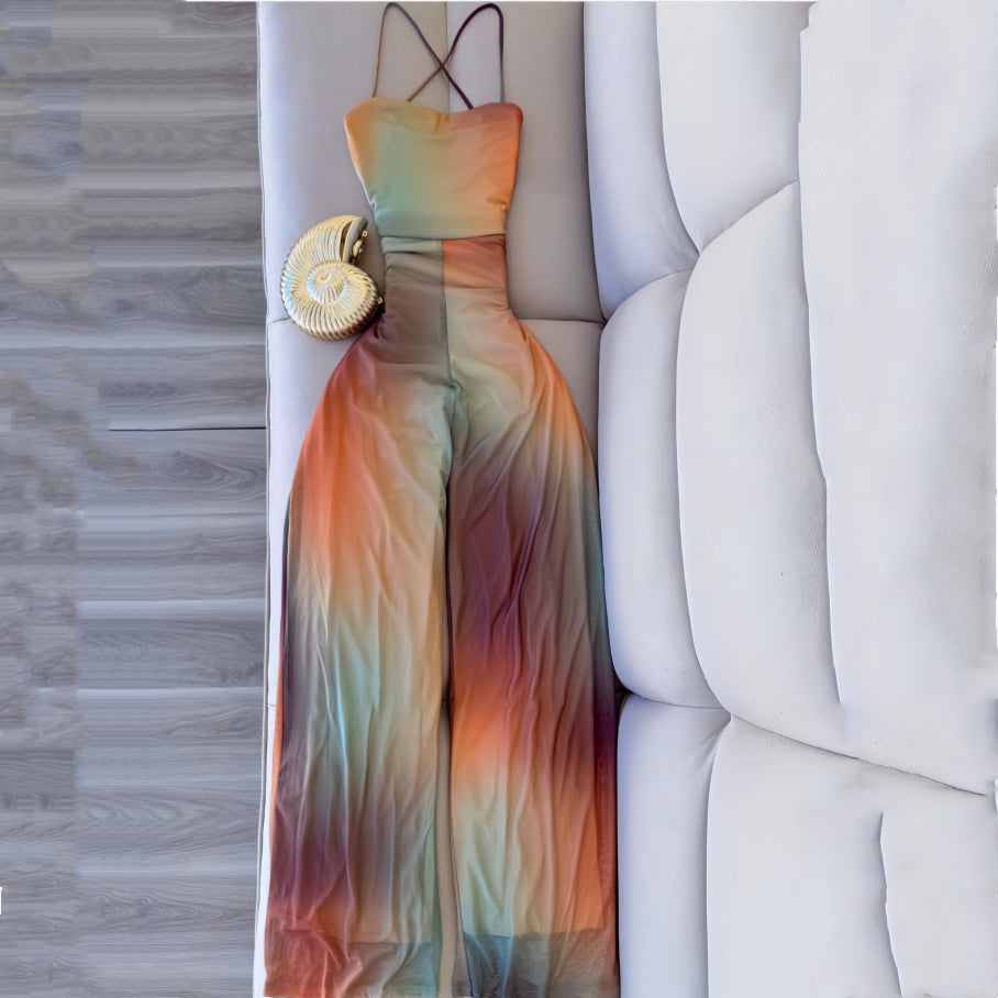 Ombre Off-the-Shoulder Back-Tie Bodycon Jumpsuit