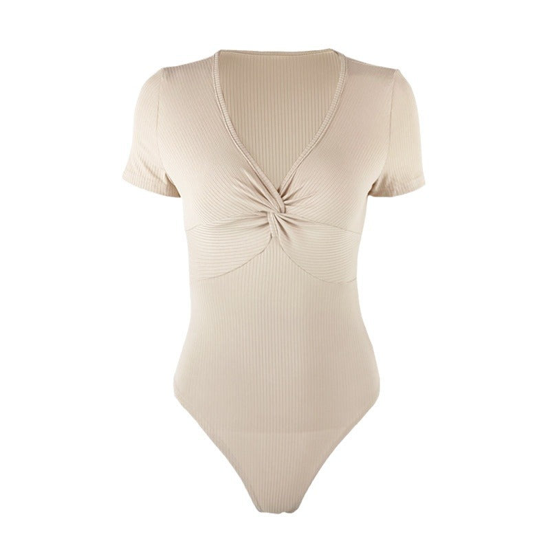 Sexy Slim-Fit Knotted Short-Sleeve Jumpsuit