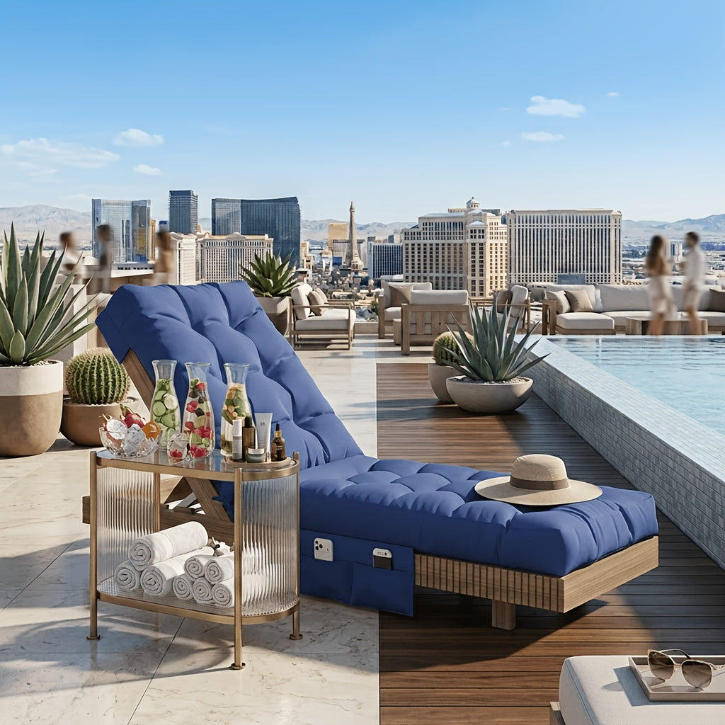 [Plush Patio Pad] 1pc/2pcs Upgrade Replacement Chaise Lounge Cushion Only - 5" Thick Plush Patio Pad, Waterproof Fade-Resistant, Non-Slip Foam, With Side Pocket & Removable Washable Cover
