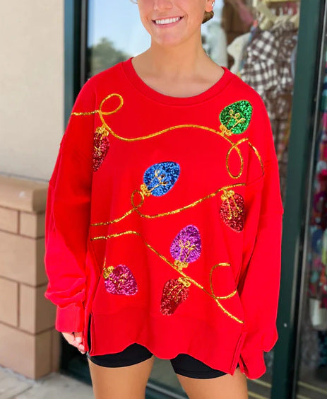 Women's Christmas Sequin Long Sleeve Pullover Hoodie