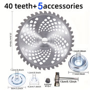 10-Inch 40-Tooth Hardened Circular Saw Blade for Grass Trimmer - Includes 5 Accessories