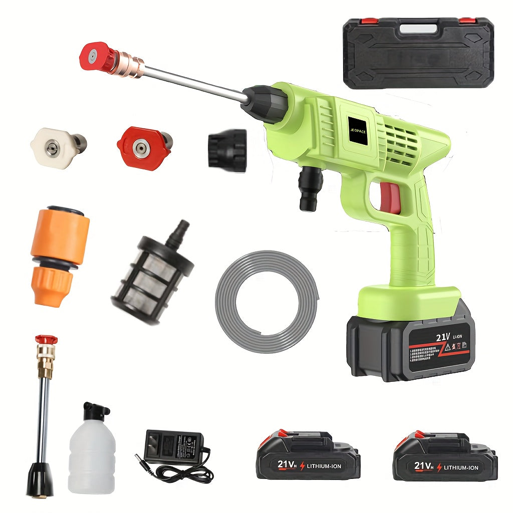 Cordless High Pressure Washer with Rechargeable Battery, Battery Powered for Car, Yard, Driveway, Garden, Green. Stainless Steel Foam Nozzle, Portable Power Car Wash Tool., NAUDHENM