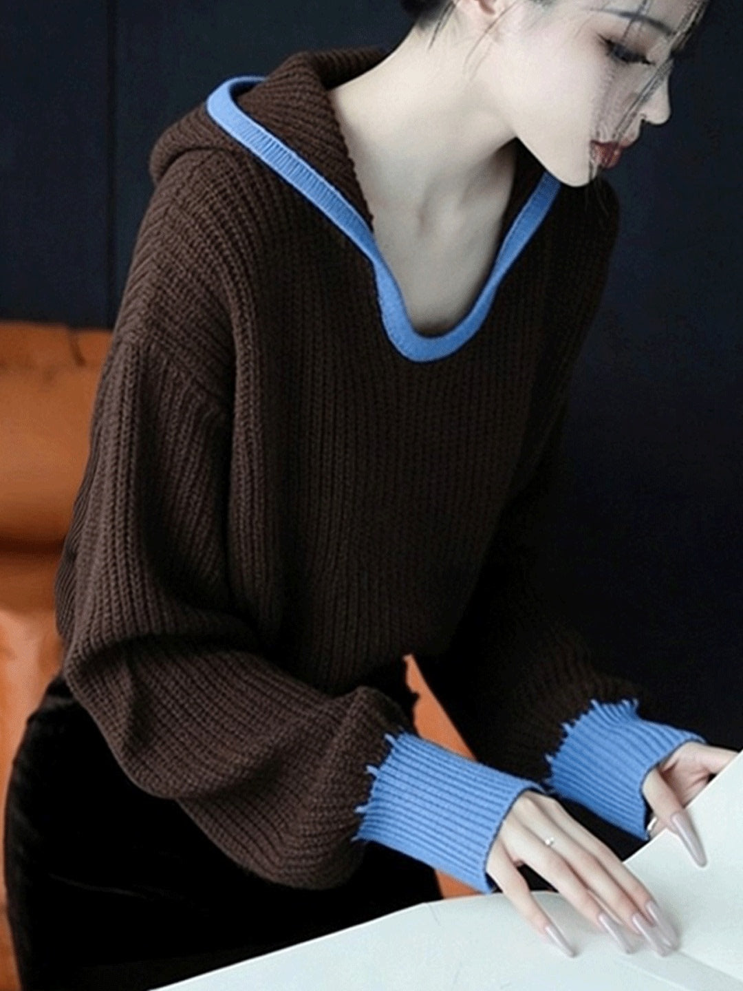 French-style Relaxed V-neck Sweater for Women