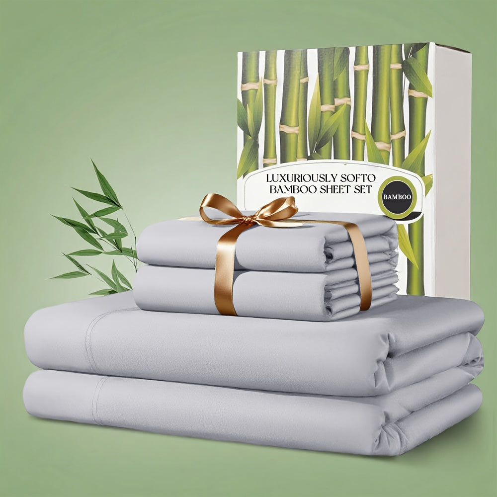 4 Pcs Bamboo Bed Sheet Set, 2200 TC Cooling Fabric, Bamboo Fitted Sheet Set, Extra 18\"-24\" Deep Pocket, Cooling & Breathable With Smooth Feel, Queen Size Sheets Ultra Soft For Hot Sleepers...