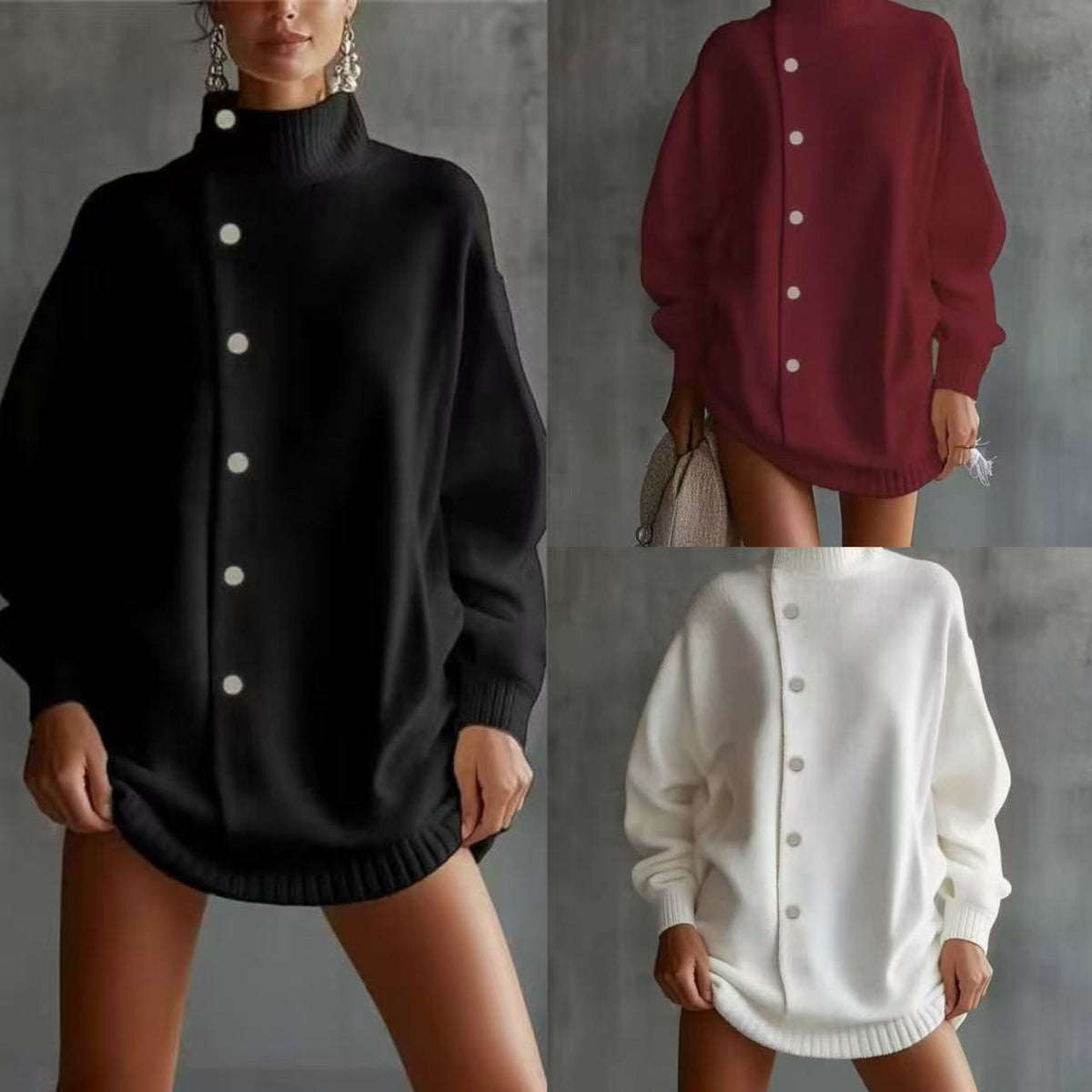 Womens Turtleneck Sweater Cardigan Knitted Outerwear for Fallwinter