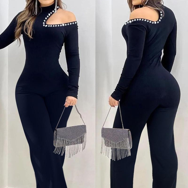 Rhinestone Hollow-Out Slim Jumpsuit for Women