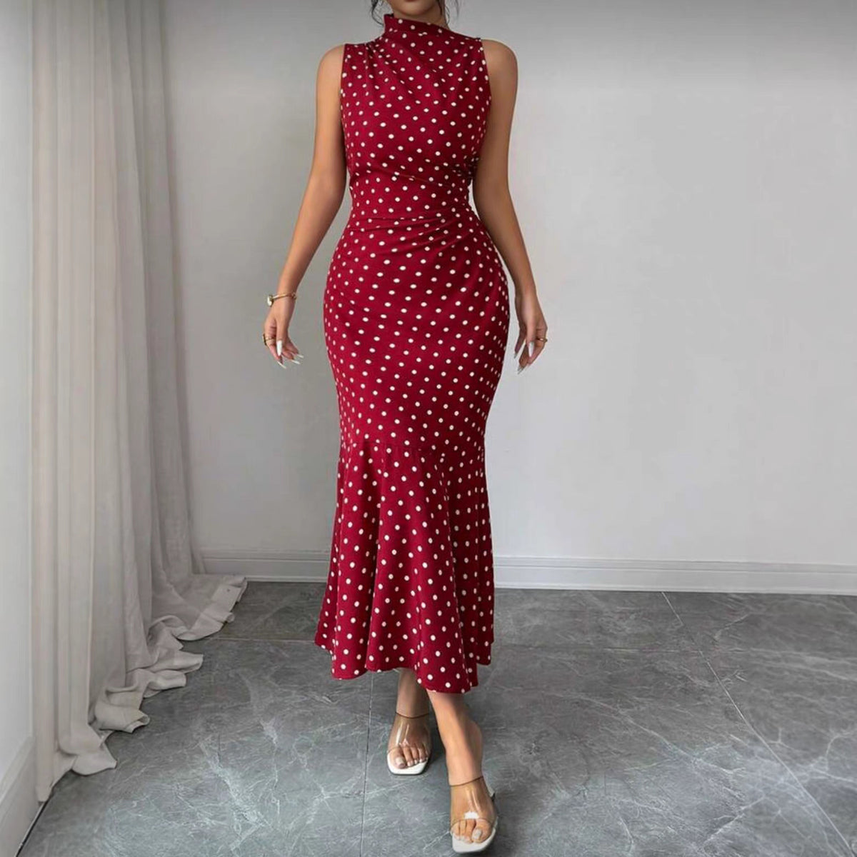 Womens Polka-dot Elegant and Chic Dress