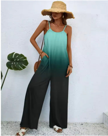 Women's Printed Loose Suspender Jumpsuit Romper