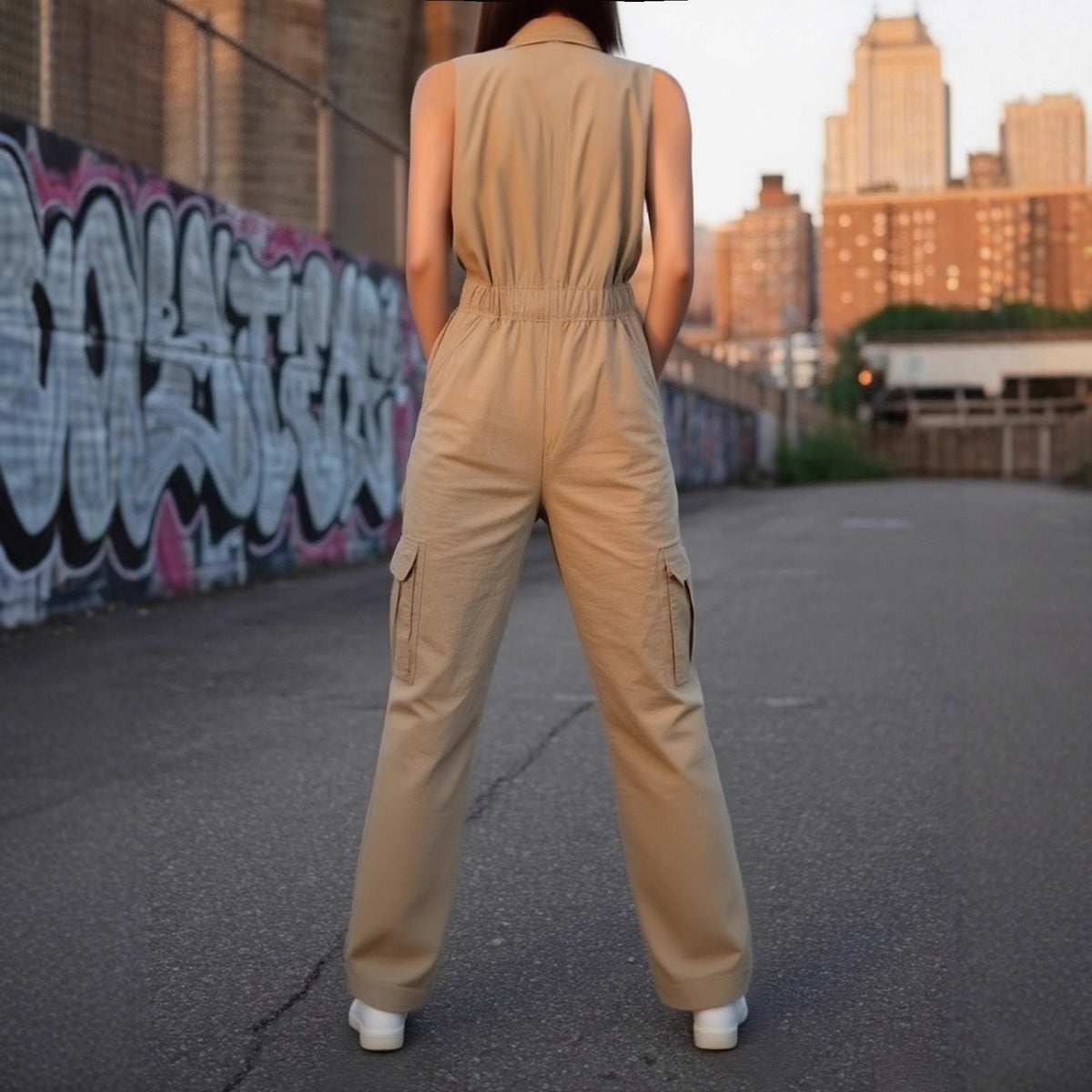 Elegant V-Neck Multi-Pocket Wide-Leg Jumpsuit
