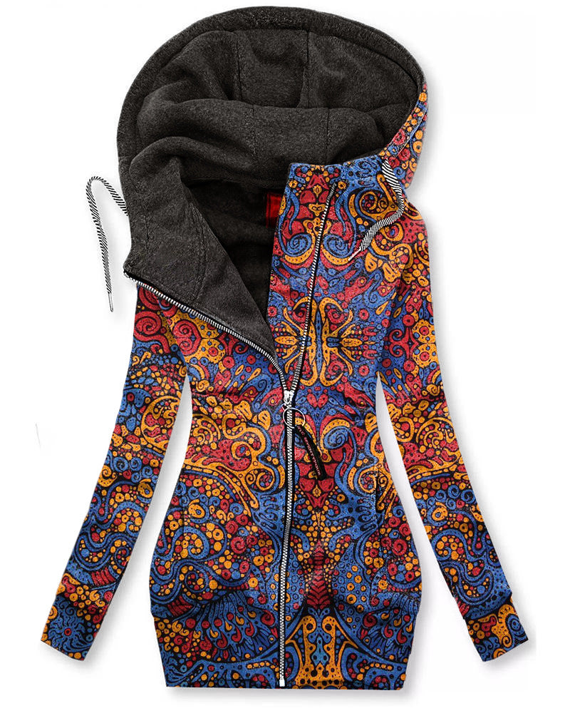 3D Print Zip-Pattern Long Sleeve Hooded Hoodie