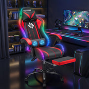 RGB Gaming Chair with LED Lights, Massage, High Back, Footrest, Adjustable Lumbar Support and Armrests