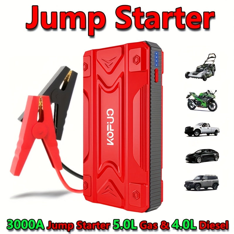 Portable Car Jump Starter Emergency Power Bank - 12V Battery Booster Charger - with Flashlight - for Cars, Motorcycles, SUVs - Safely Jump-Start A Dead Battery In Seconds, Cargador De Bateria De Carro