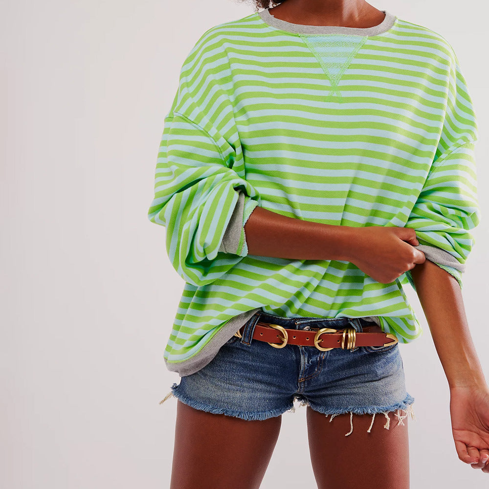 Cozy Multicolor Striped Loose Winter Sweater for Women
