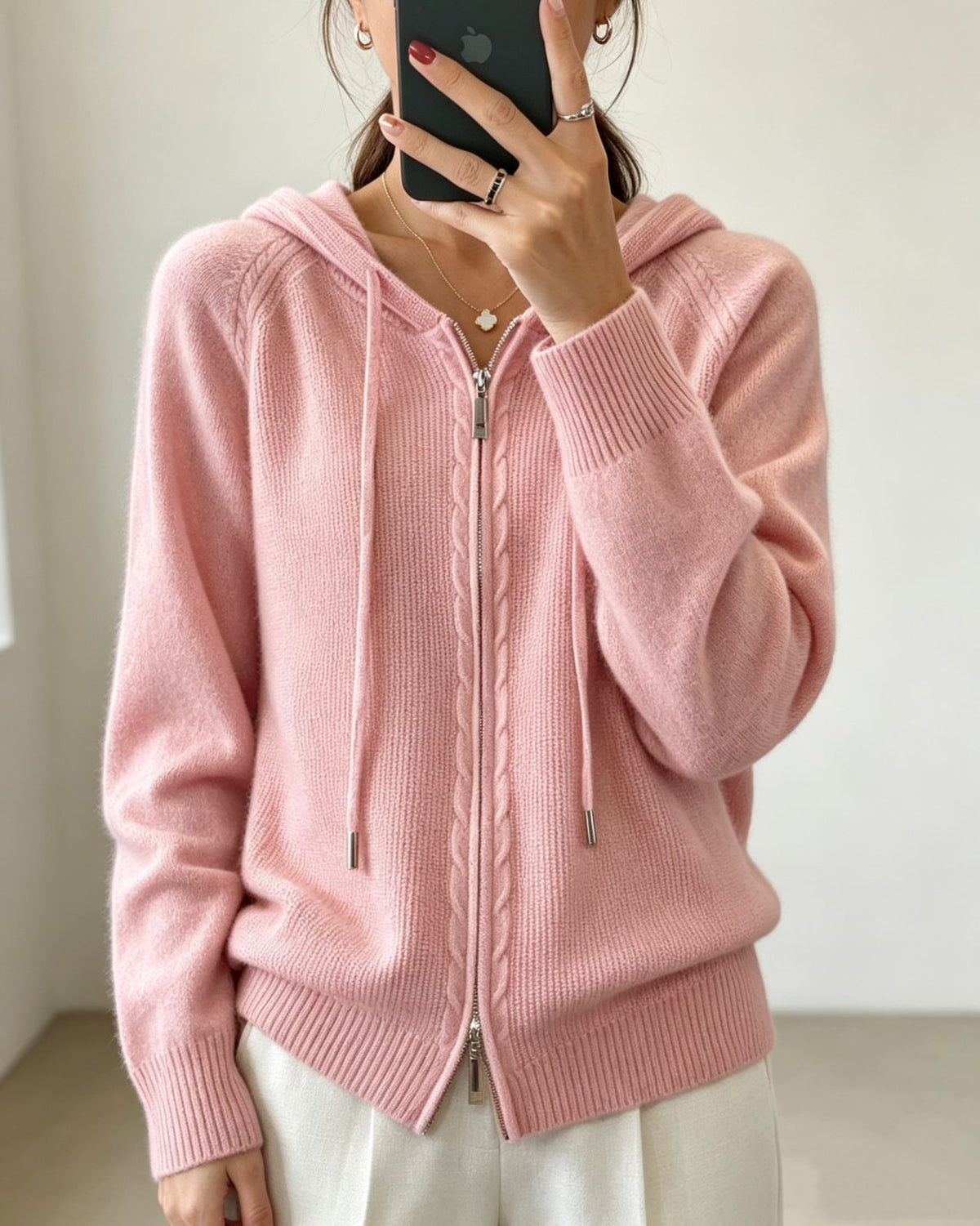 Womens Faux-wool Cardigan Loose-fit Sweater Jacket