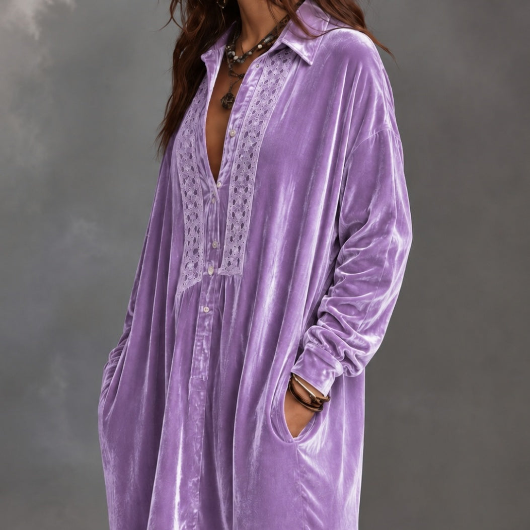 Women's Velvet Loose-Fit Lapel Dress