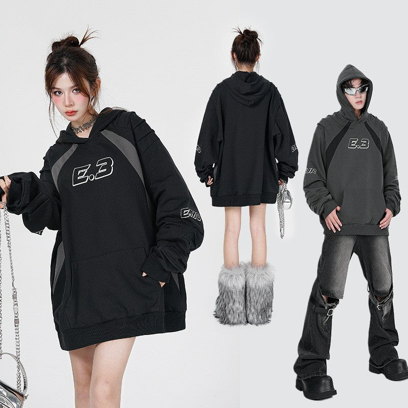 Dark High Street Oversized Colorblock Hoodie