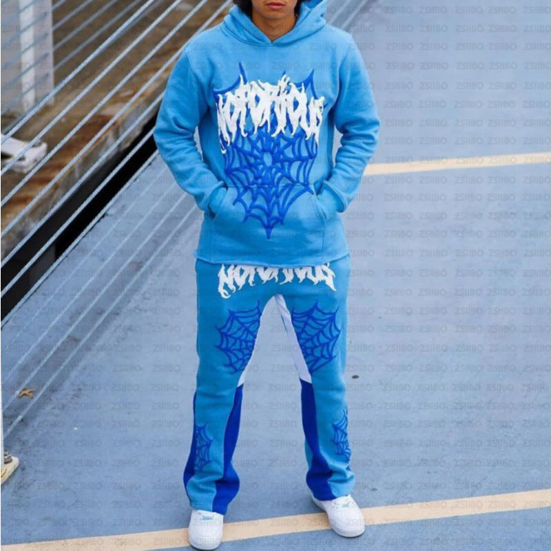 Edgy Spider Web Printed Hoodie & Trousers Set