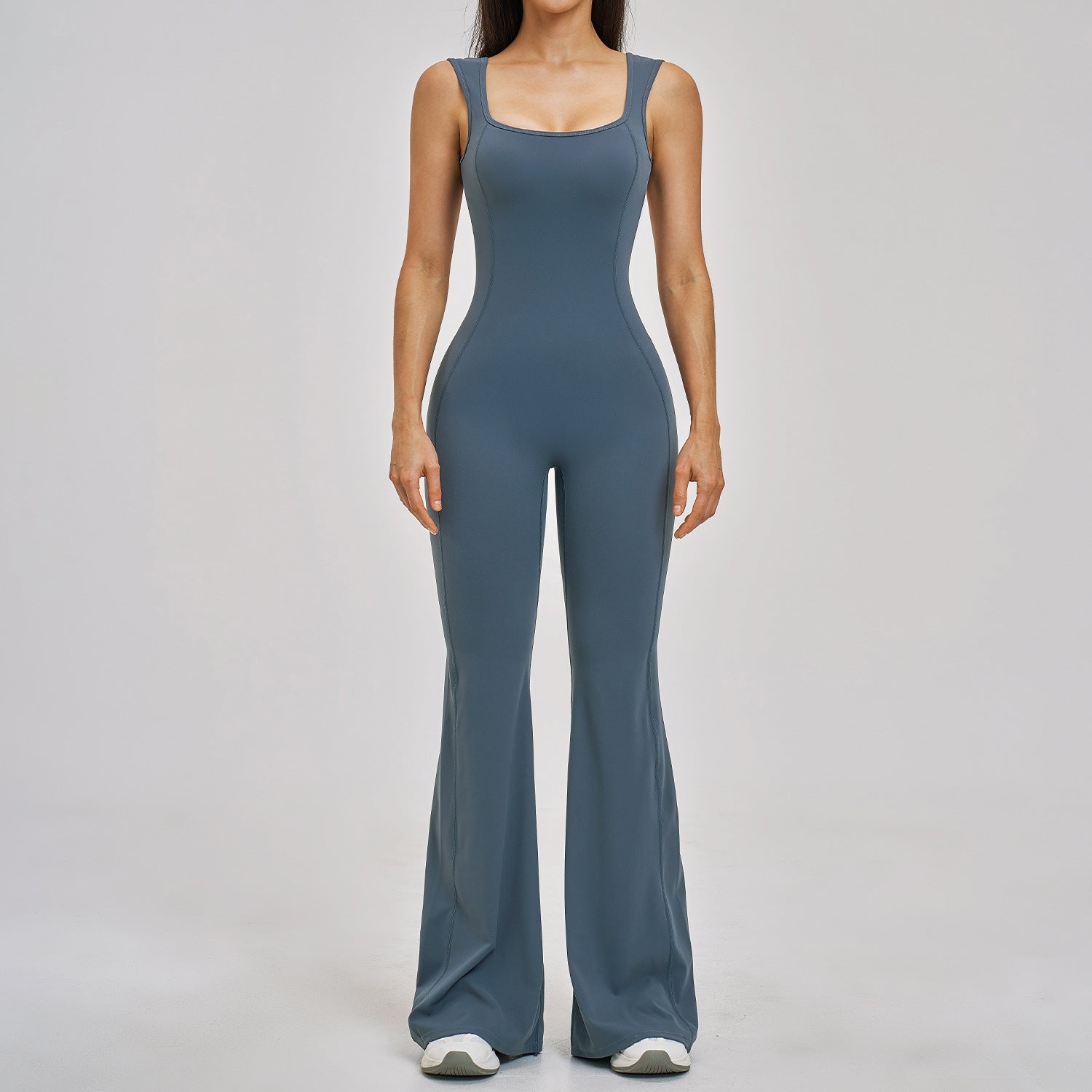 Flattering One-Piece Yoga Jumpsuit with Flared Pants
