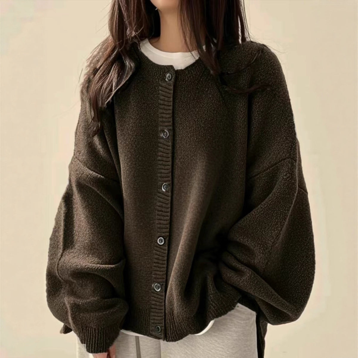 Vintage-button Sweater Cardigan Fashionable and Loose-fitting for Women