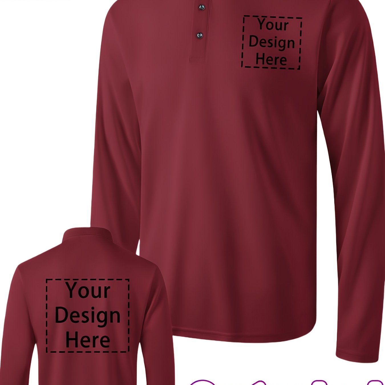 Men's Long Sleeve Knit Polo Shirt, Solid Color, Customizable