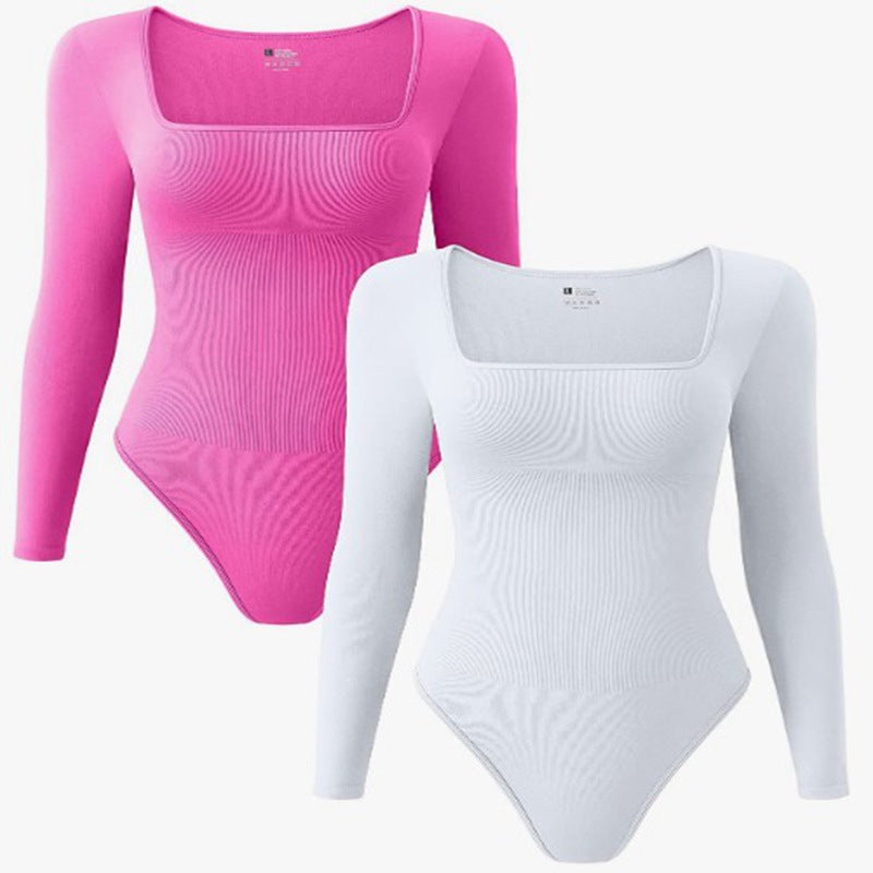 Women's Long Sleeve Square-neck Sexy Siamese Tights