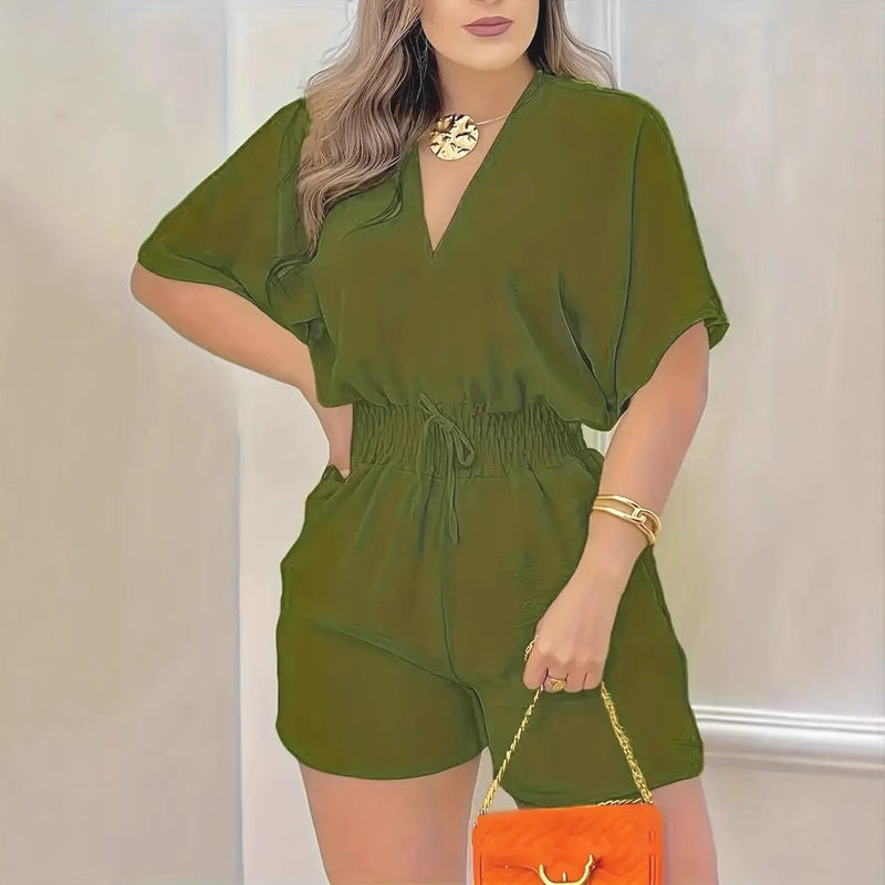 Elegant V-Neck Ruffled Casual Jumpsuit for Women