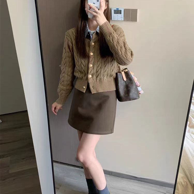Solid-color Soft Chewy Braided Knit Cardigan for Women Autumnwinter