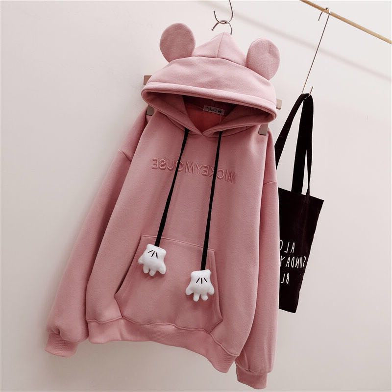 Women's Fleece-Lined Embroidered Cartoon Pullover Sweater