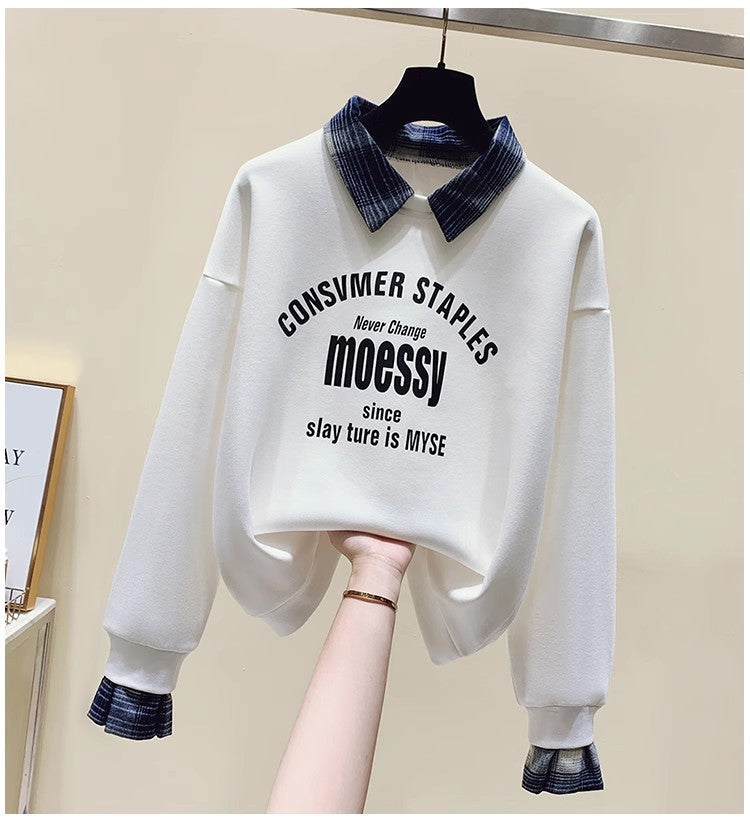 Chic False Two-Piece Long-Sleeve Cotton Sweater