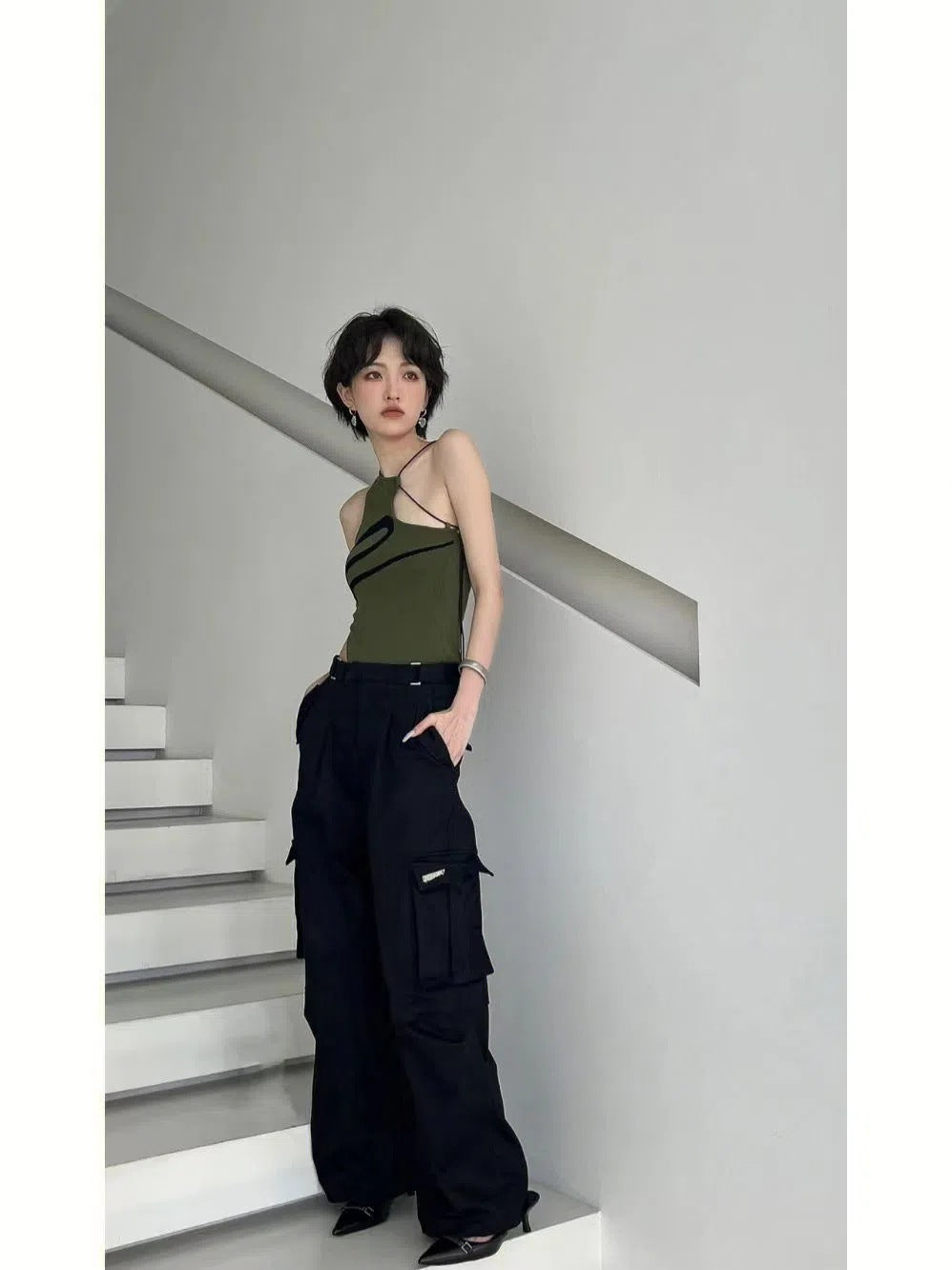Irregular Lace-up Vest Camisole Women's Slit Oblique Short Top