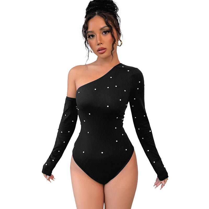 Diamond Off-Shoulder Slim Fit Long Sleeve Jumpsuit