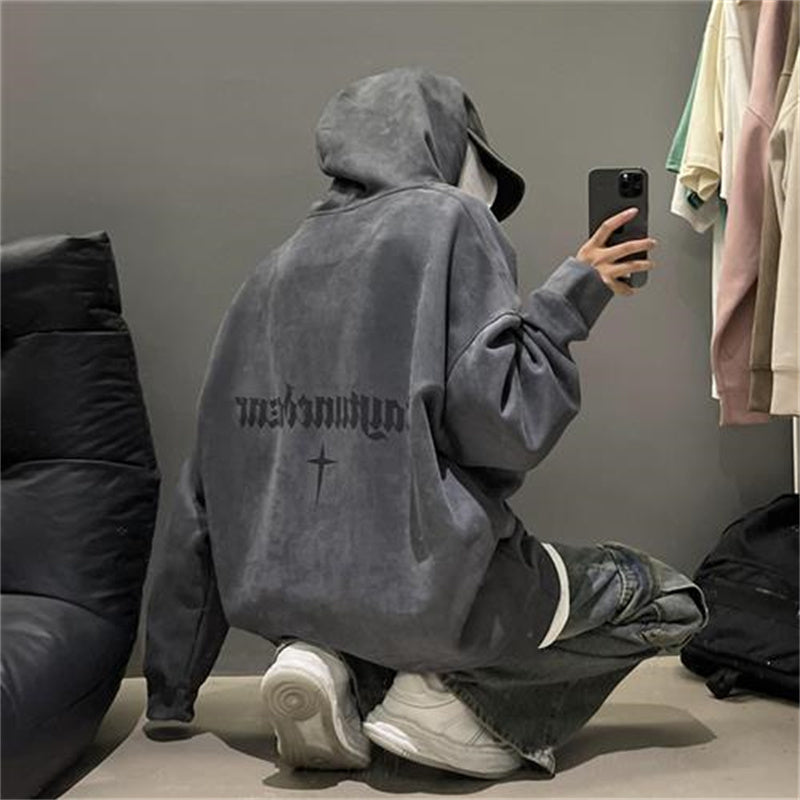 Plush Fleece Burgundy Suede Pullover Hoodie