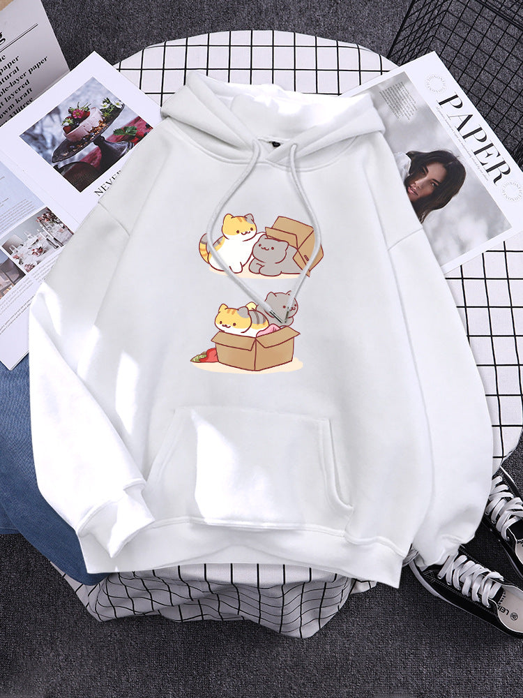 Cute Cat Hide & Seek Graphic Hoodie for Women