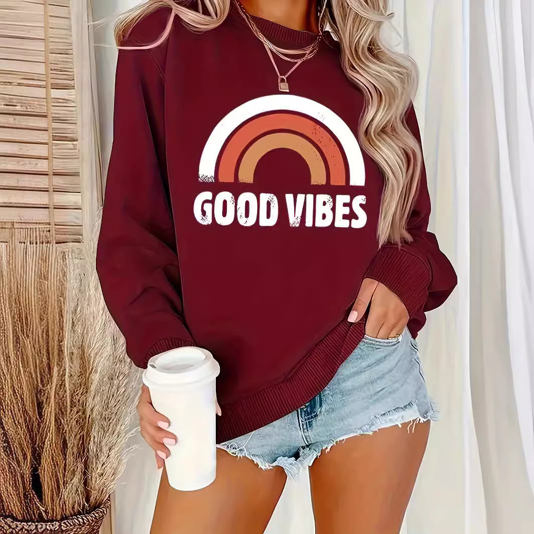 Plus Size Rainbow Letter Round Neck Sweater