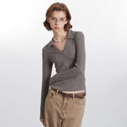 Women's Slimming Long-Sleeve Polo Collar Top