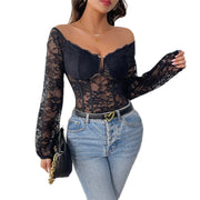 Elegant Lace Off-Shoulder V-Neck Jumpsuit