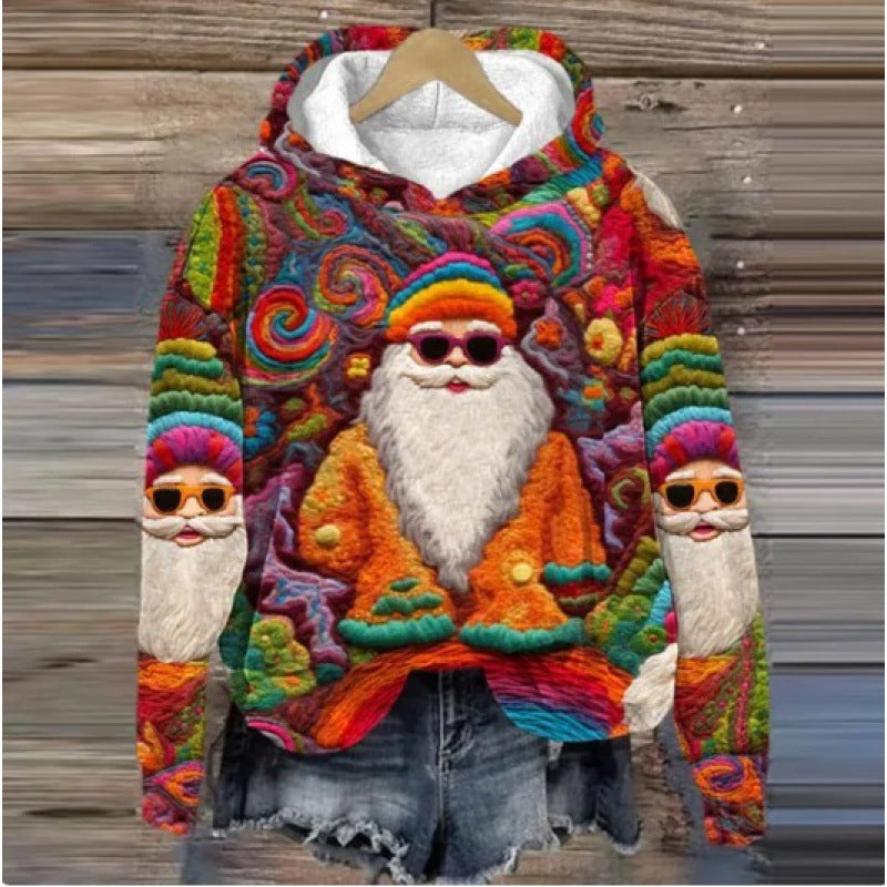 Festive Christmas Holiday Casual Printed Hoodie Sweater