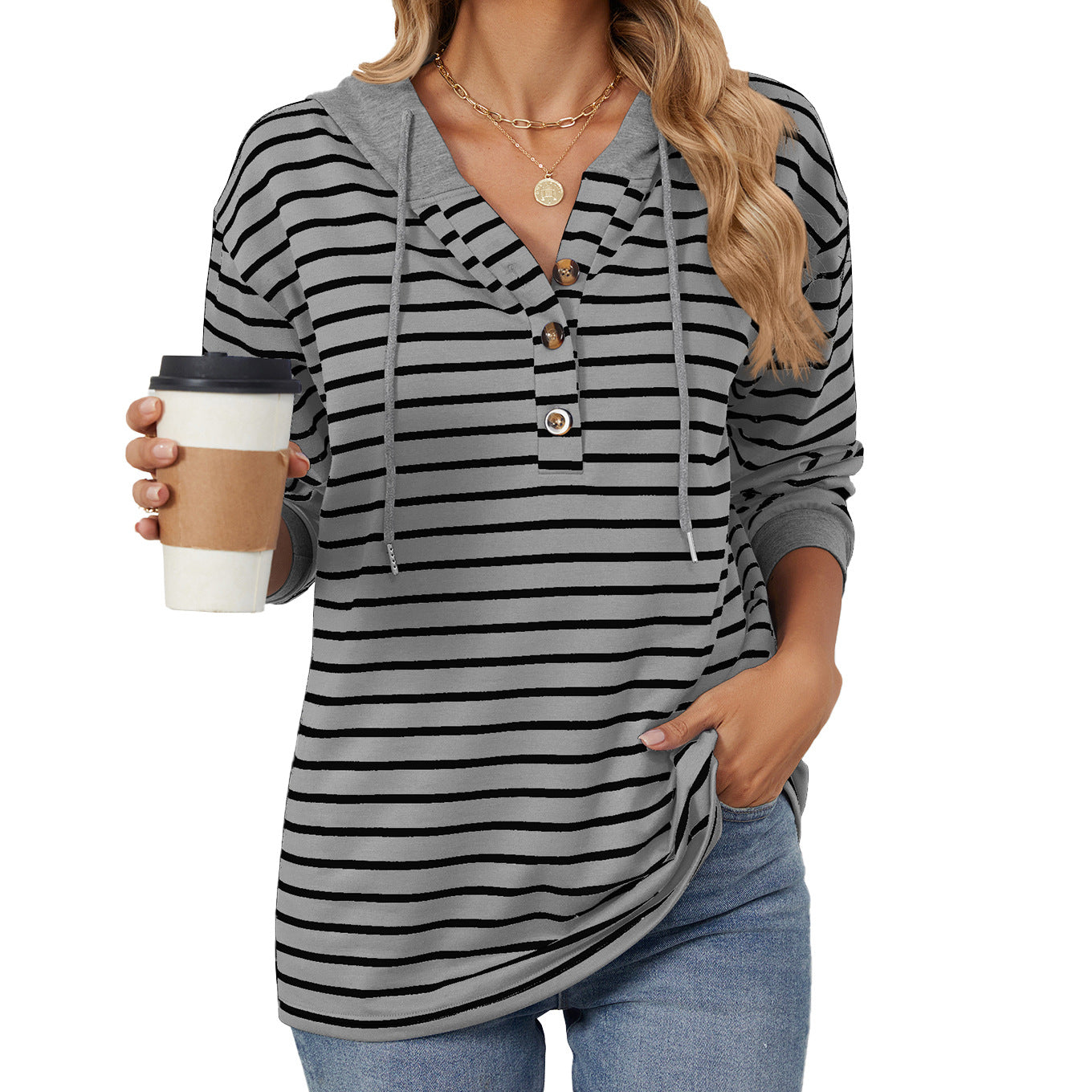 Women's Color Block Striped Hooded Loose Sweatshirt