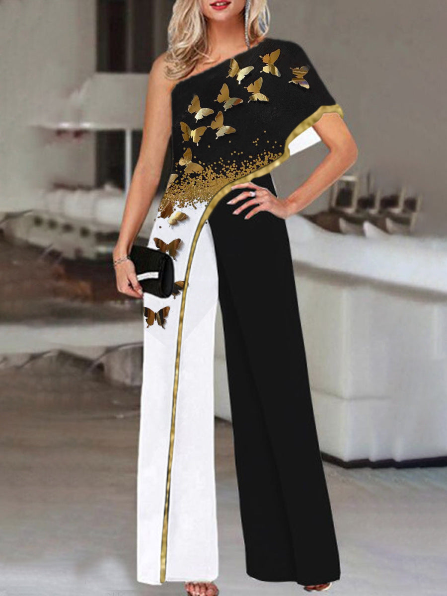Women's Color Contrast Slimming Printed Jumpsuit