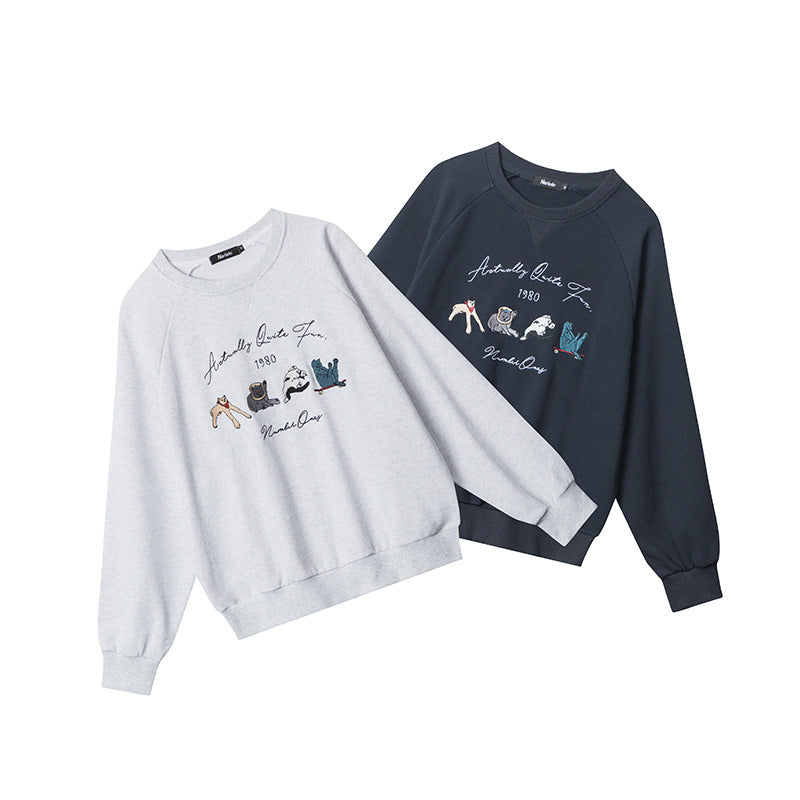 Retro Embroidered Round Neck Loose Long Sleeve Sweater