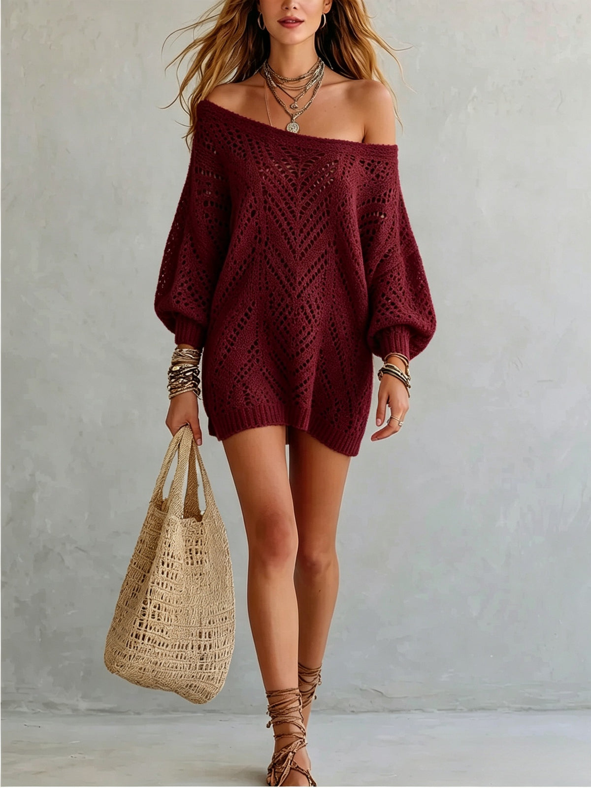 Womens Fashionable Versatile and Relaxed-fit Knit Sweater