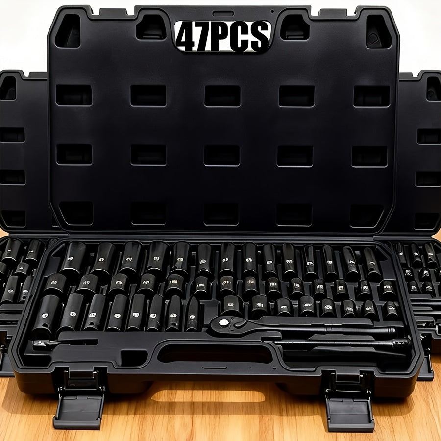34-Piece Impact Socket Set with 1/2" Drive, SAE and Metric Sizes