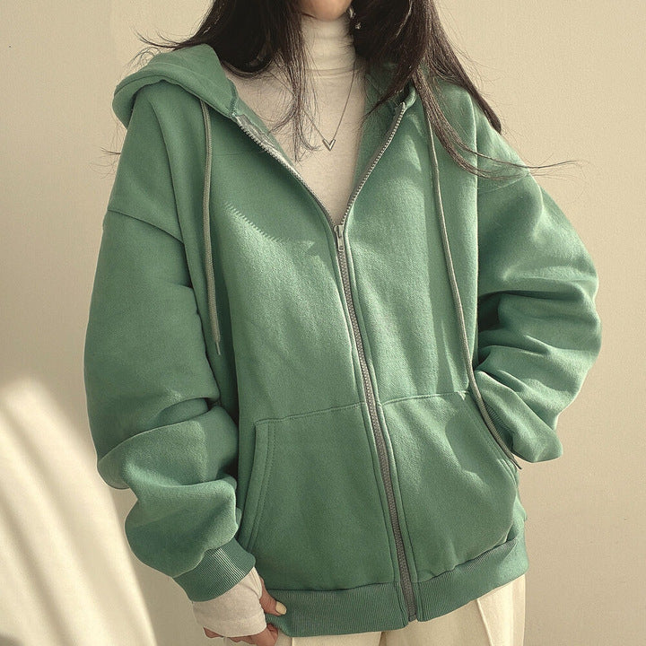 Plush Lined Zip-Up Hooded Sweatshirt Jacket