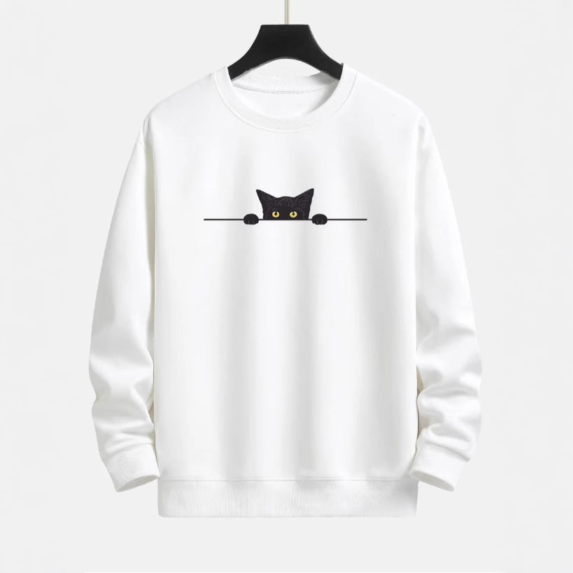 Cute Cat Print Round Neck Pullover Sweater